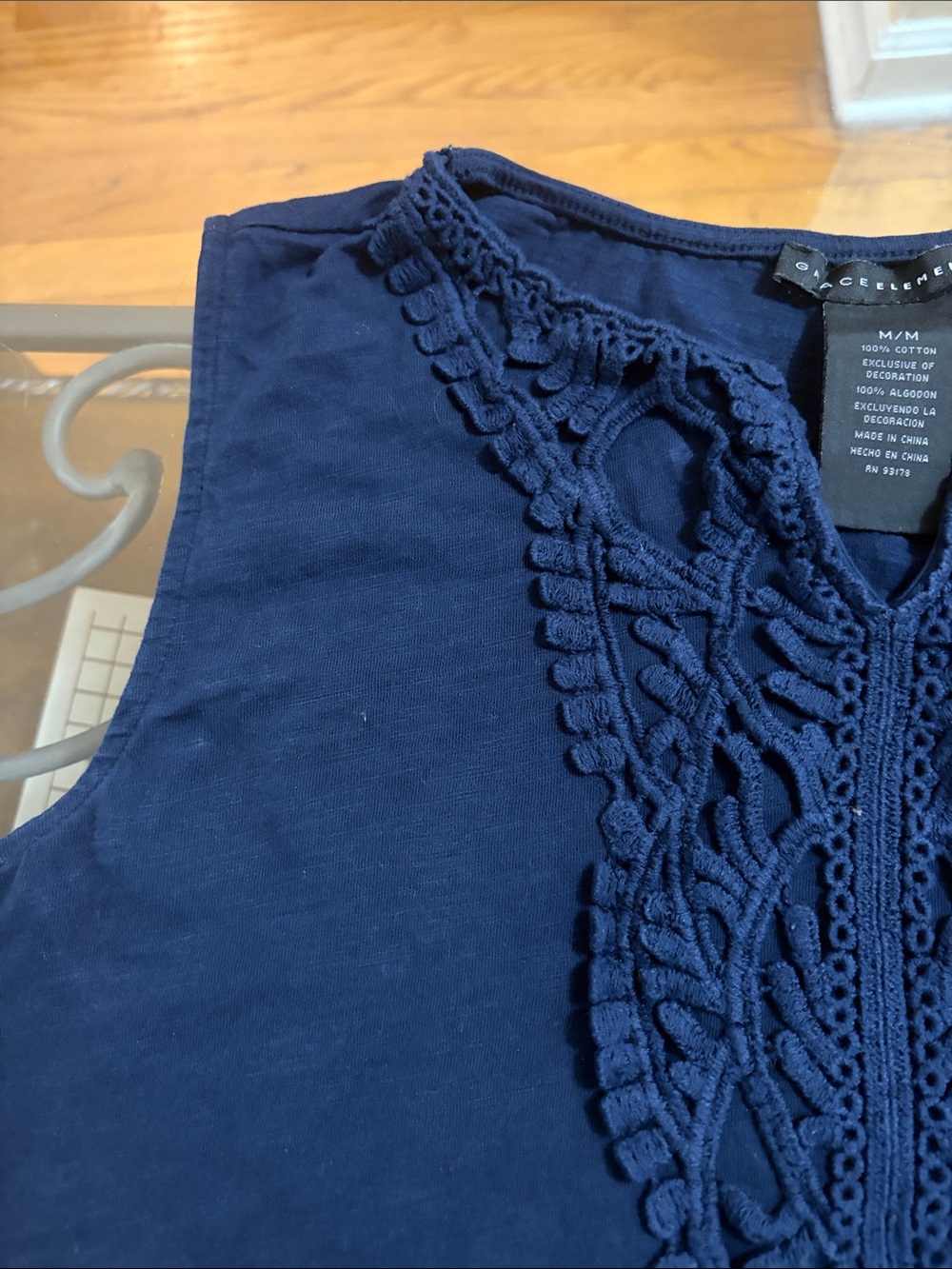 Grace Elements Navy Sleeveless Tank with Crochet V-Detail - Picture 3 of 4